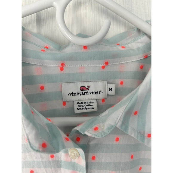Vineyard Vines 1/2 Button Up Popover Dot Cotton Shirt Womens 14 Light Blue - Picture 4 of 7